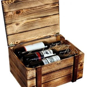 Skrzynka drewniana opalana na 6 win, kuferek z wypełnieniem